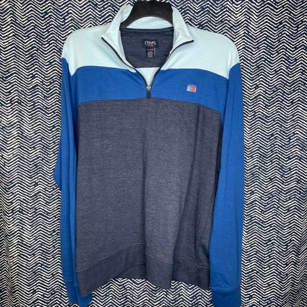 Chaps Men's Two-Tone Blue 1/4 Zip-Up Sweater